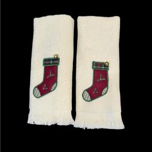 Avanti Holiday Christmas Stocking Embroidered Felt Appliqué Hand Towels (2)